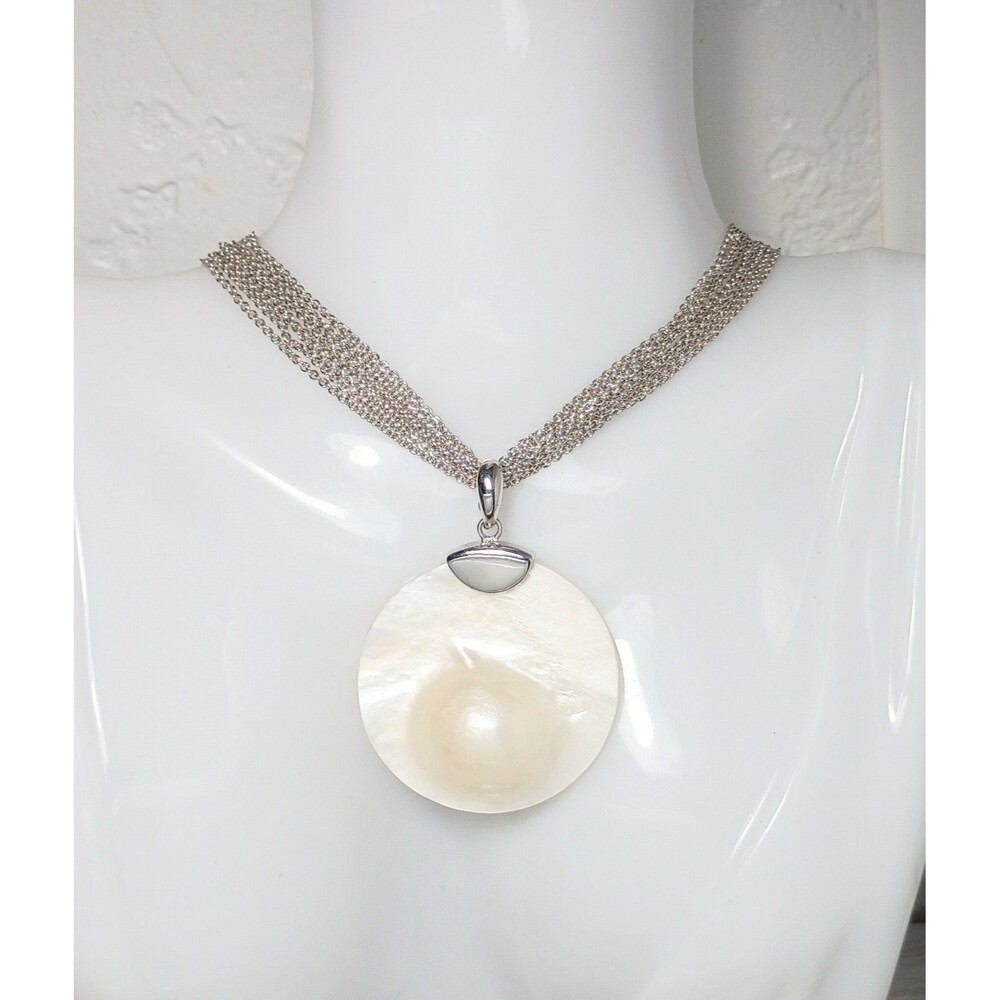 Sterling Silver Chain Necklace Large Mother of Pearl Cluster Pendant